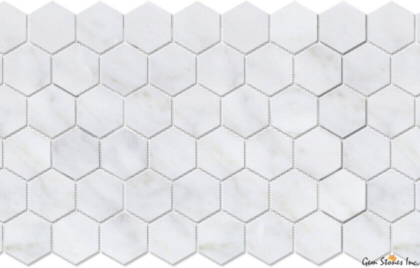 Carrara 2" Hexagon Polished Marble Mosaic Variation