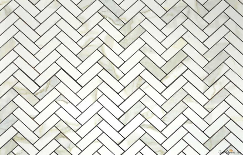 Eterna Calacatta Taupe Herringbone 1x3 Mosaic