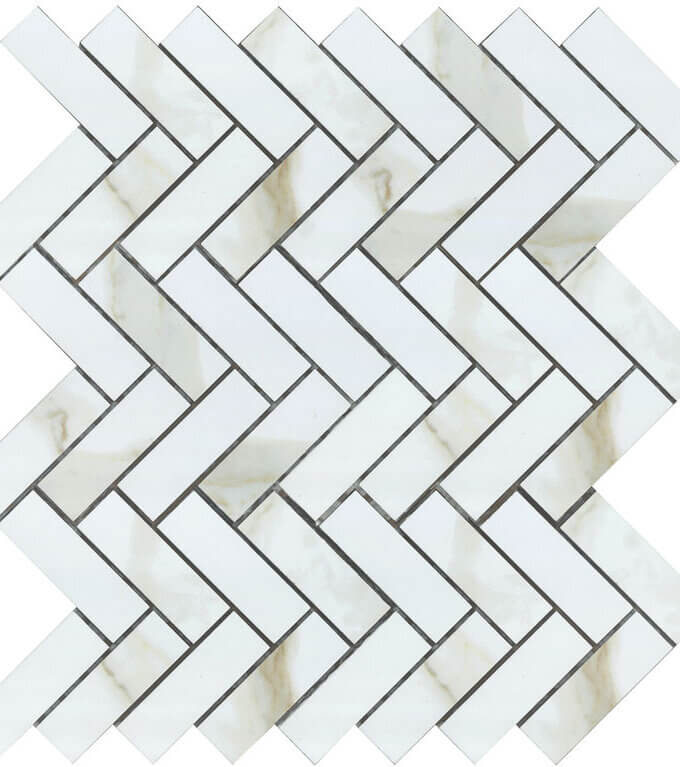 Eterna Calacatta Taupe Herringbone 1x3 Porcelain Mosaic